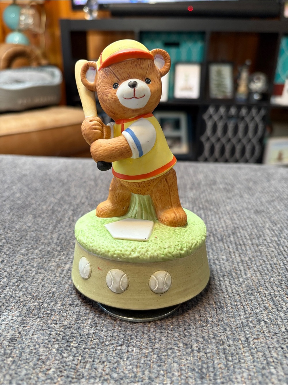 House of Global Art Hand Painted Teddy Bear Baseball Music Box